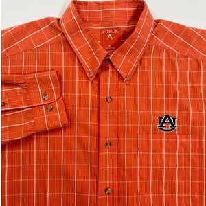 Antigua Mens Auburn Tigers XL Orange Plaid Long Sleeve Button Down Shirt NCAA